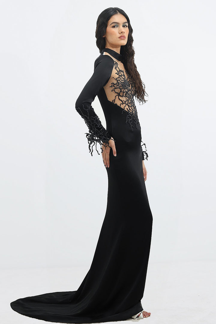 Satin Dress with Long Sleeves
