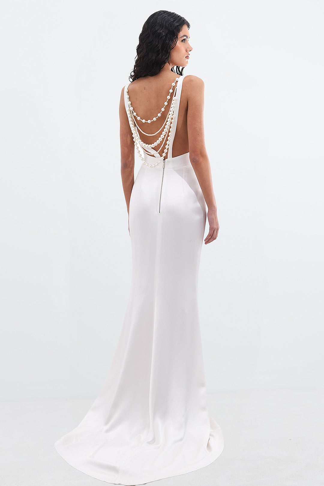 Crepe Dress with Pearl Back Necklace
