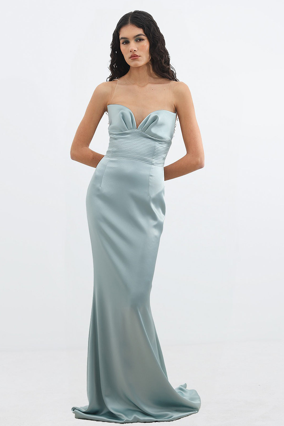 Plunging Sweetheart Dress with Waist Stitching