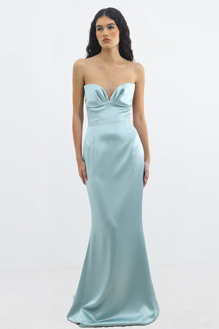 Plunging Sweetheart Dress with Waist Stitching