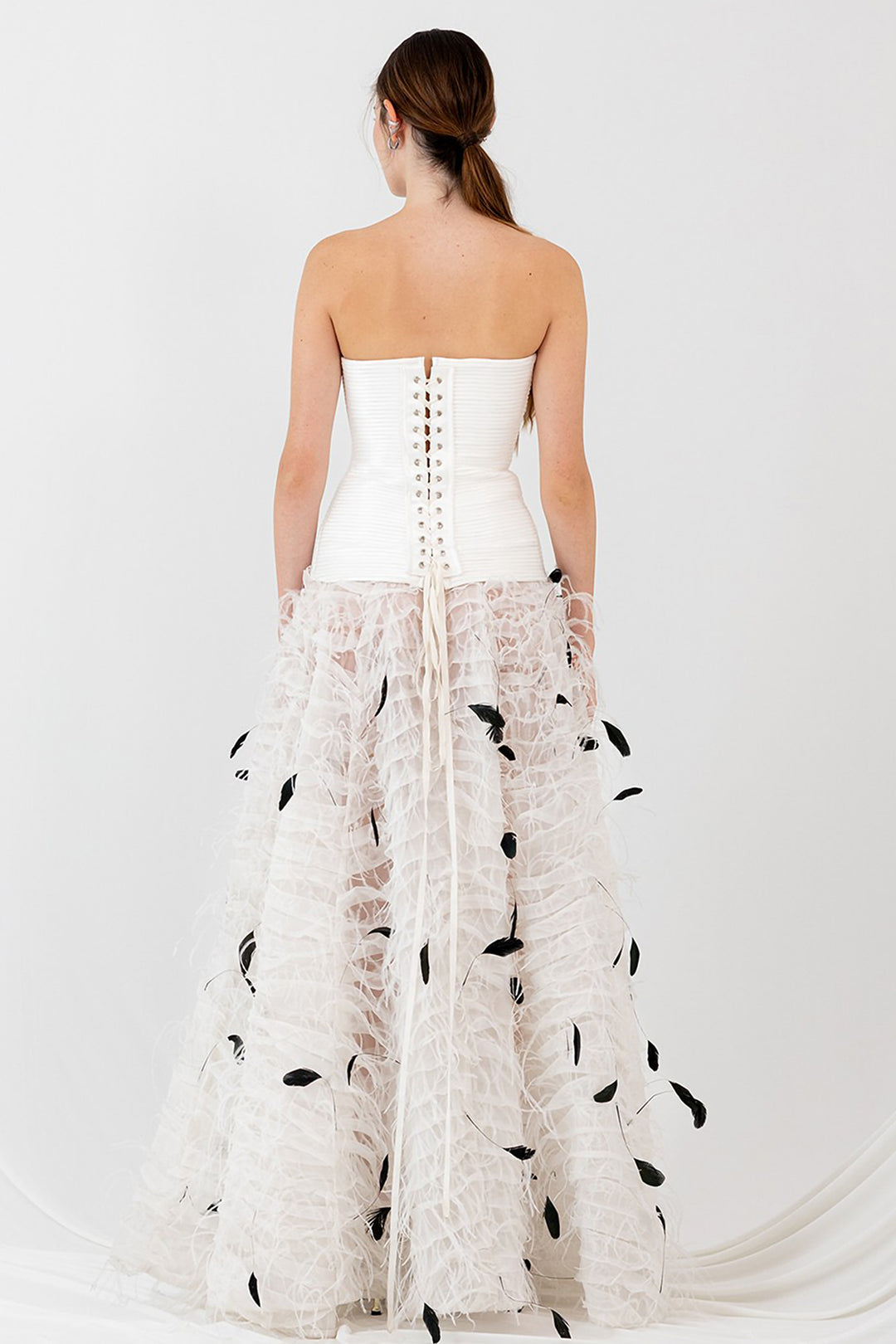 Strapless Long Dress with Feathers