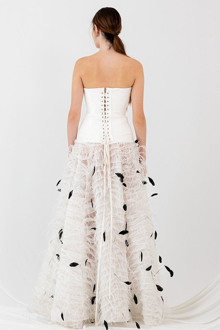 Strapless Long Dress with Feathers