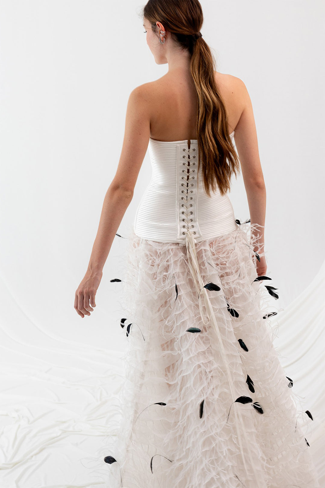 Strapless Long Dress with Feathers