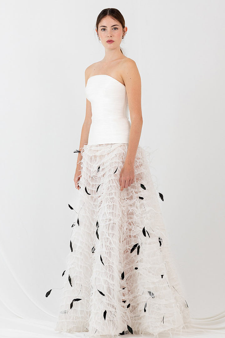 Strapless Long Dress with Feathers