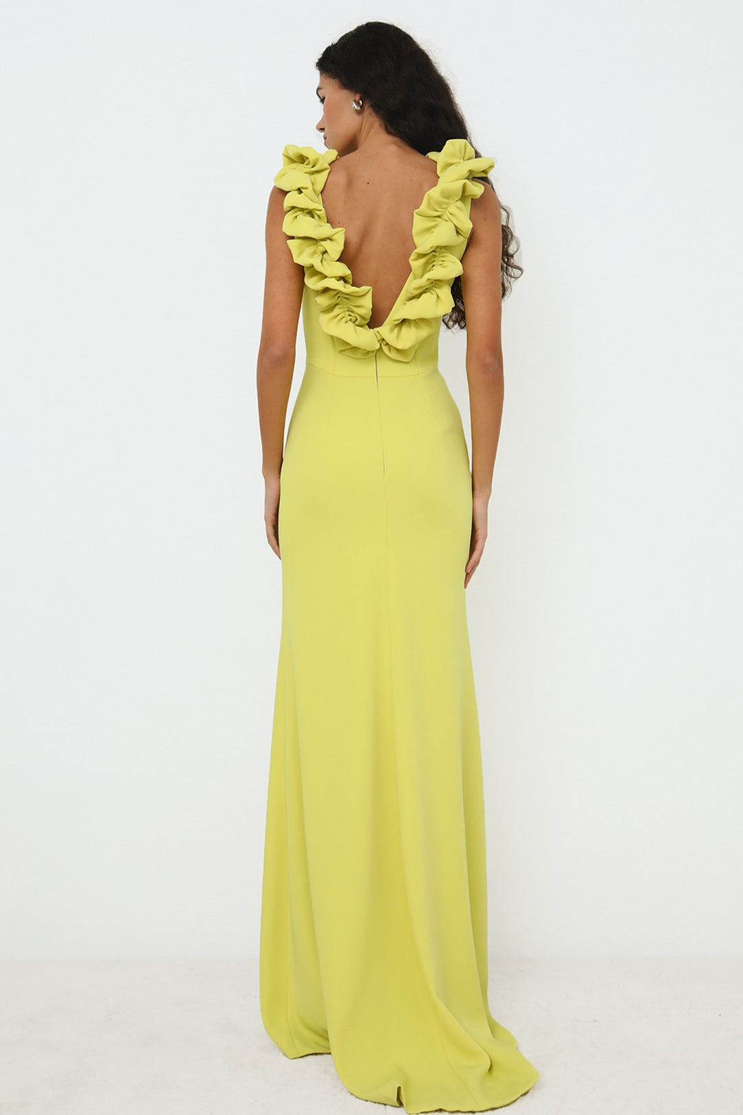 Ruffled V-Neckline Column Long Dress
