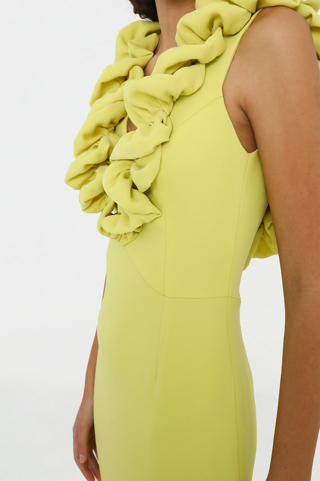 Ruffled V-Neckline Column Long Dress