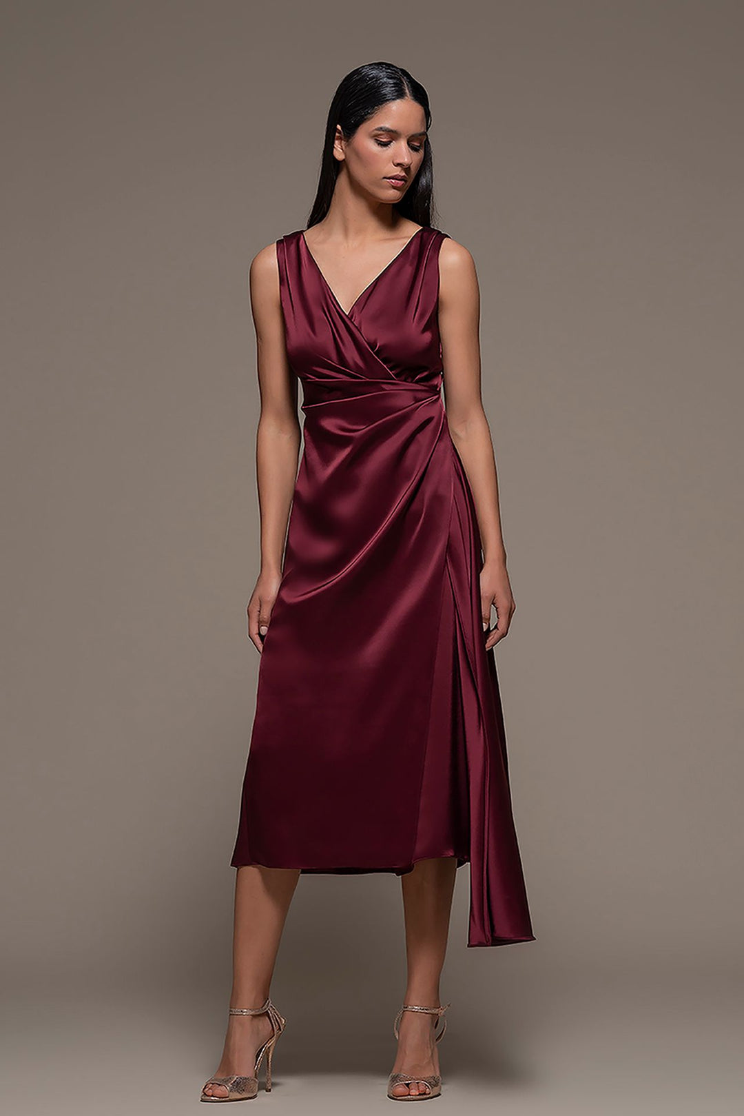 sleeveless draped midi dress Sleeveless Draped Midi Dress Orange / US 4