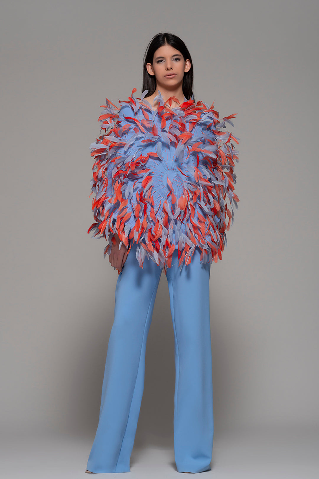Feathered Top with Flared Pants