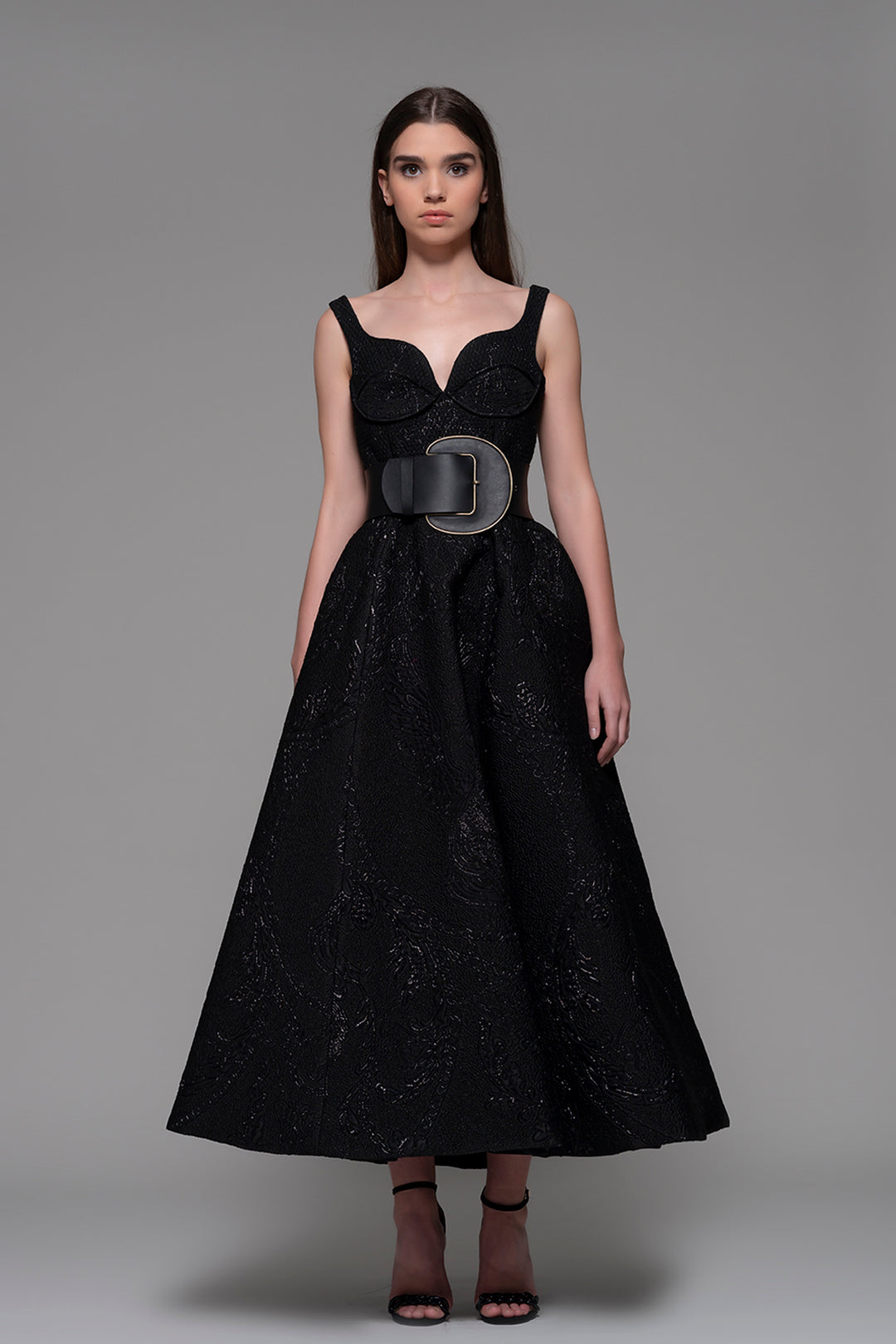 Embroidered Sleeveless A-line Midi Dress US 16