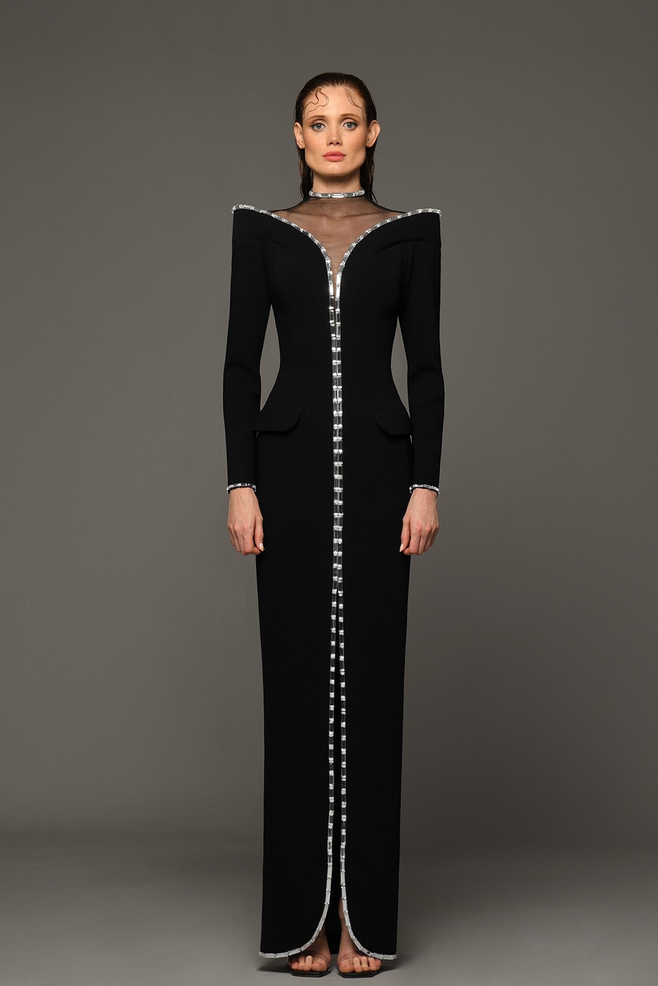 Structured Long Sleeves Crepe Coat Dress – M.R DESIGN