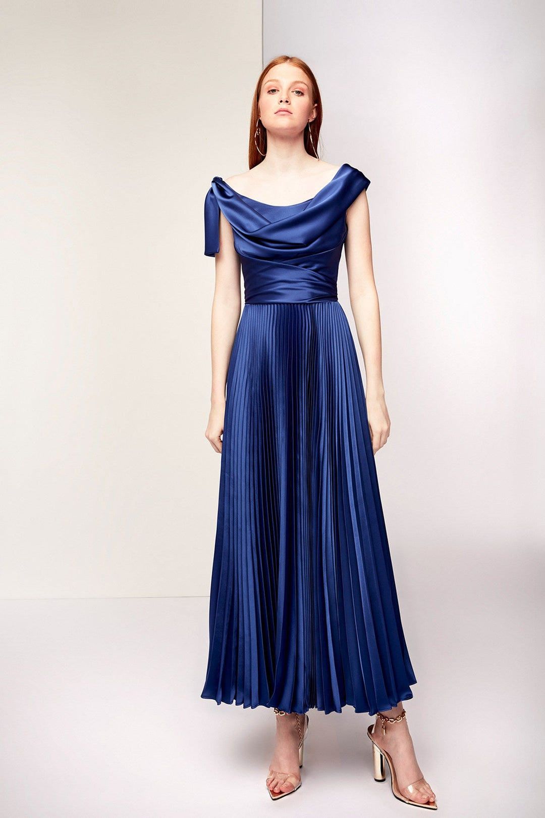 Blue Off-the-Shoulder Midi Dress