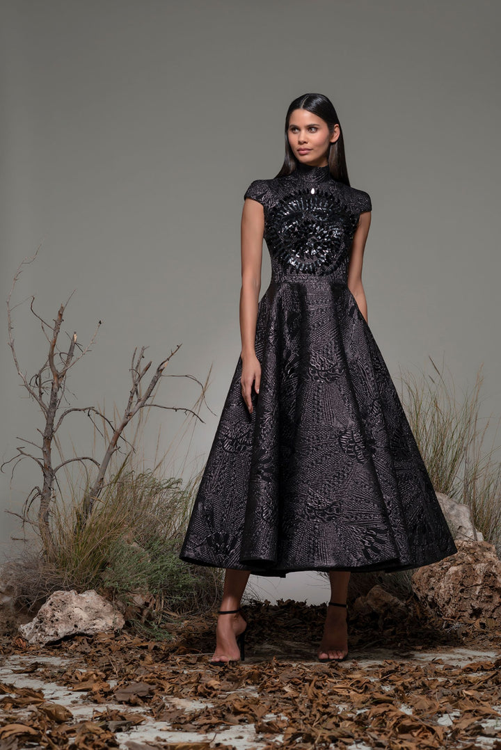 A-line Midi Dress with Embroidery
