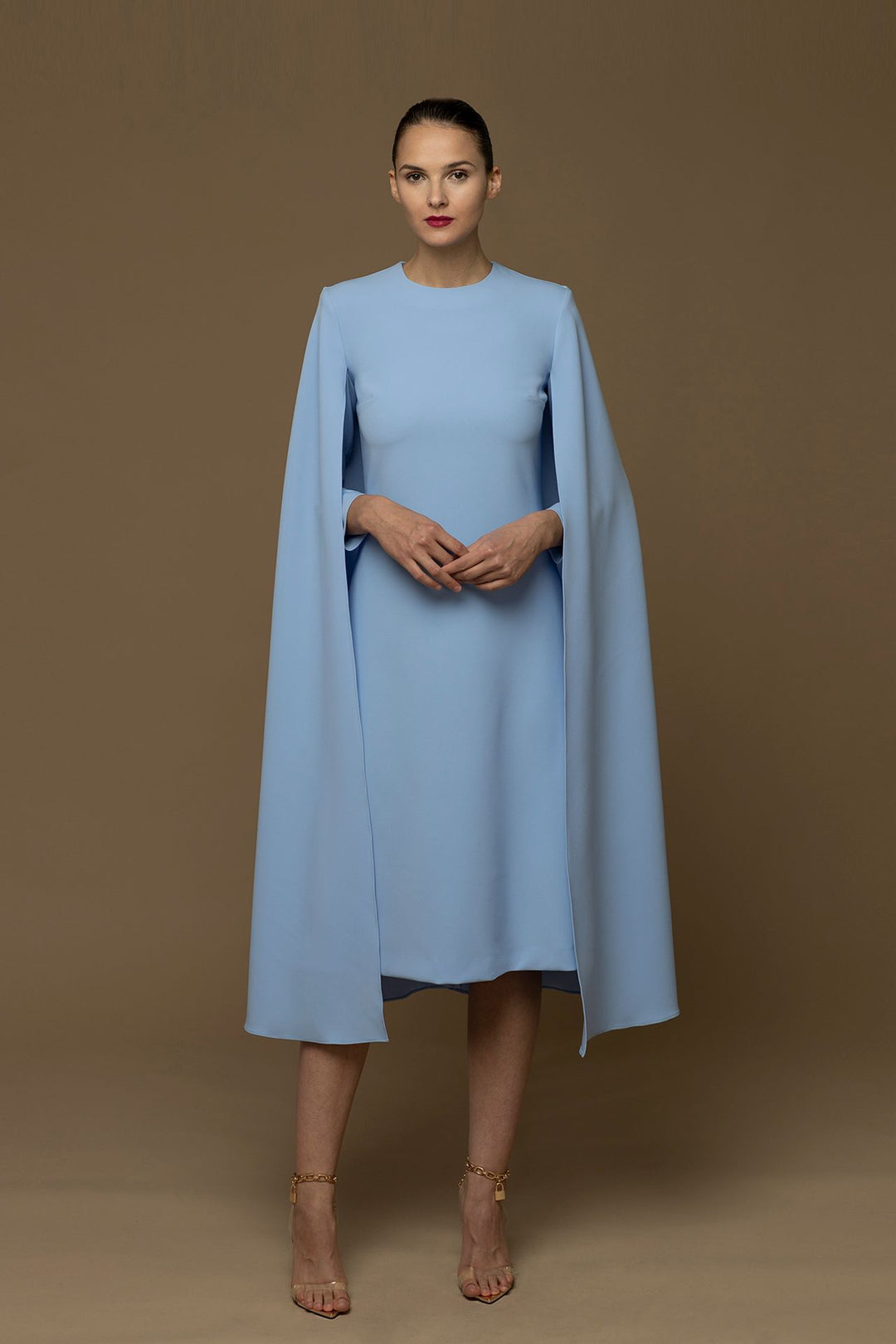 A-line Midi Dress with Cape Sleeves Light blue / US 20 A-line Midi Dress with Cape Sleeves Light blue / US 20