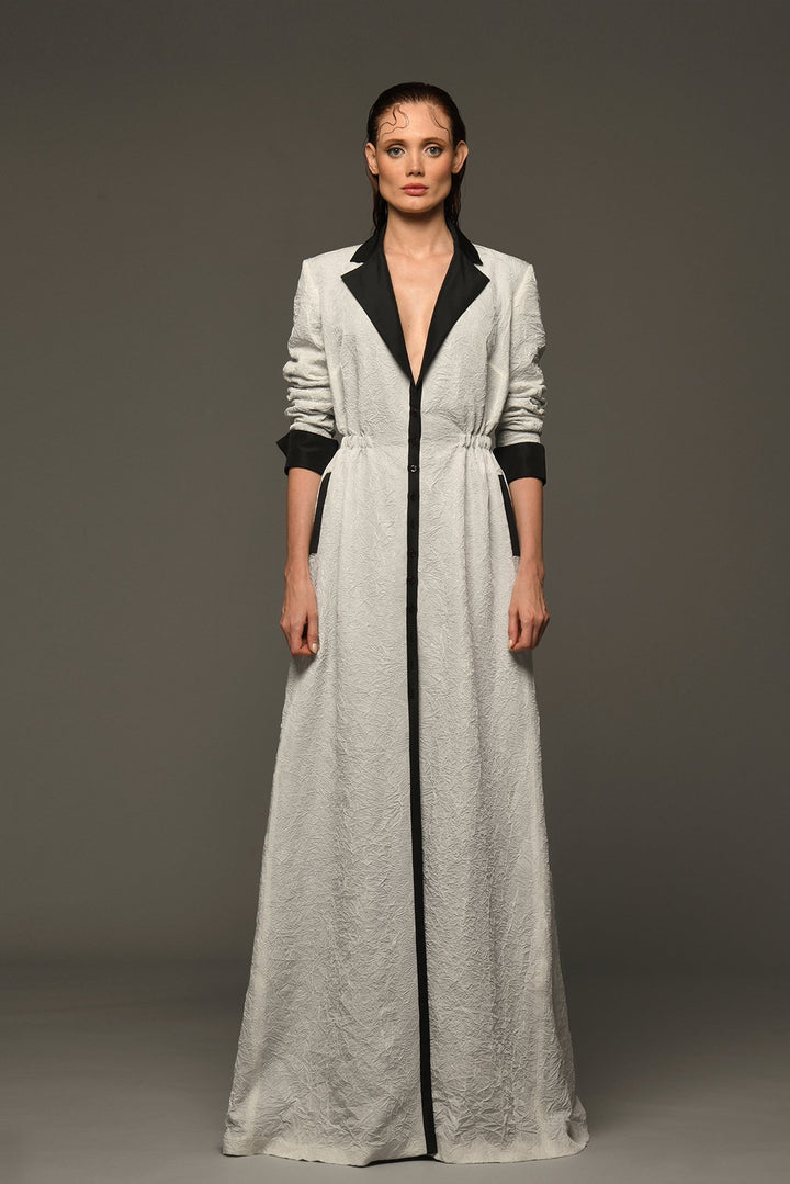 Crushed Taffeta Maxi Shirt Dress