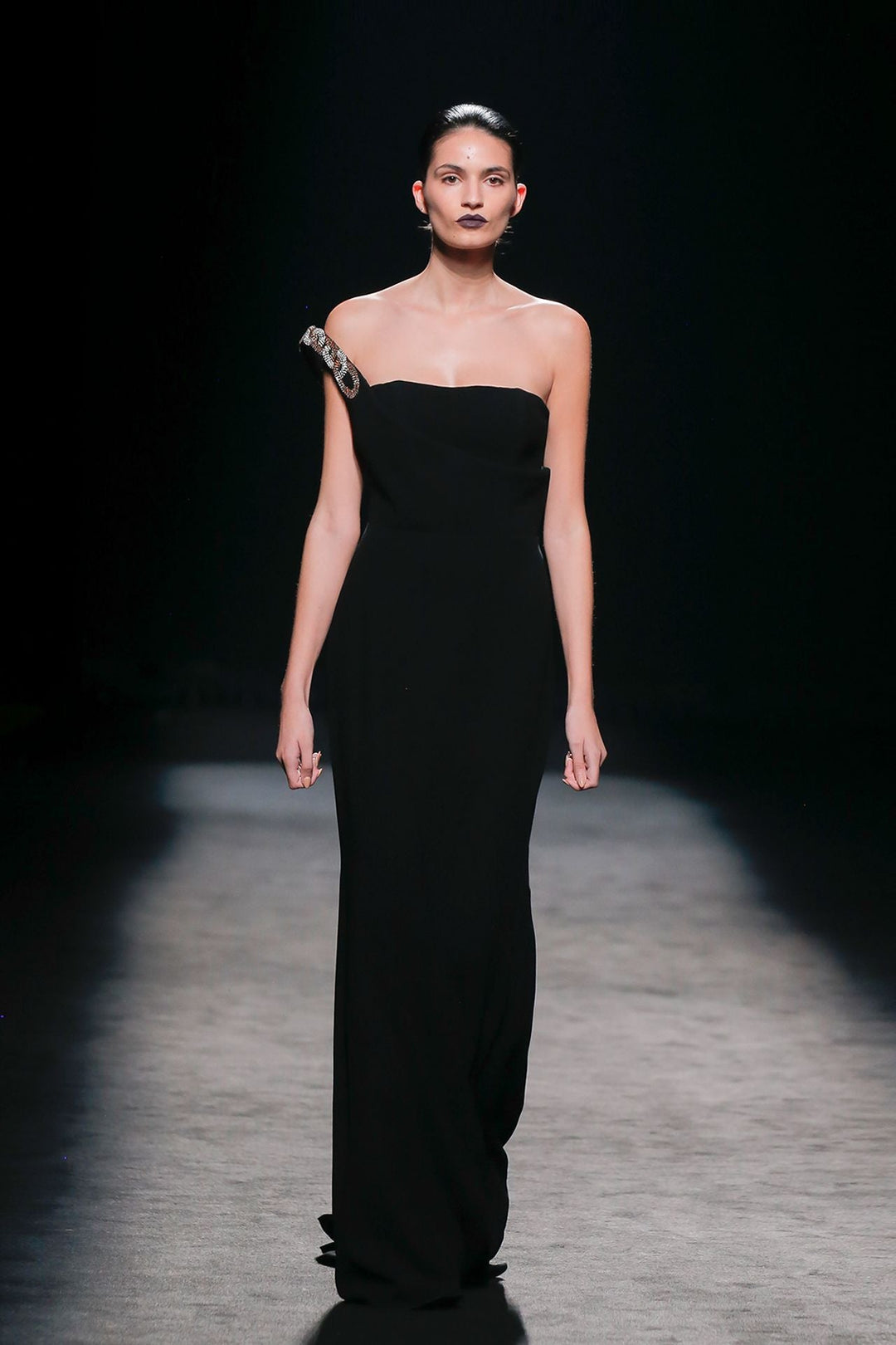 one shoulder straight dress Ambra One-Shoulder Pleated Satin Gown | Made-To-Order