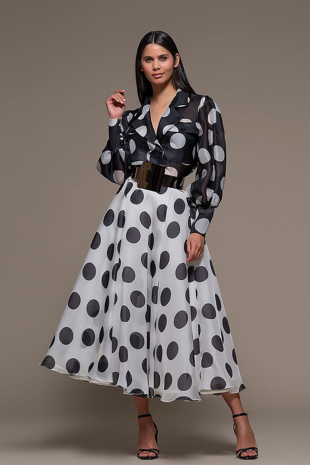 A-line Midi Dress with Polka Dots Black & White / US 16 A-line Midi Dress with Polka Dots Black & White / US 16
