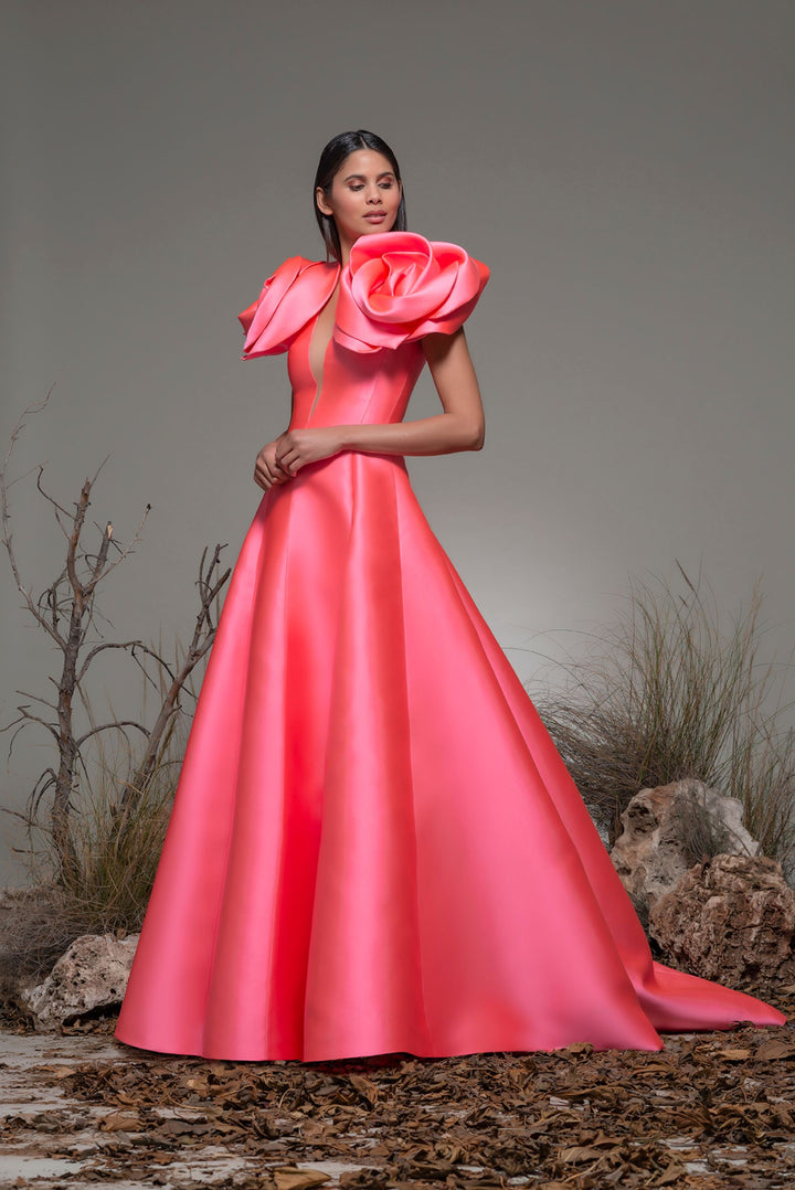 Sleeveless Princess Dress with Rose Ruffles