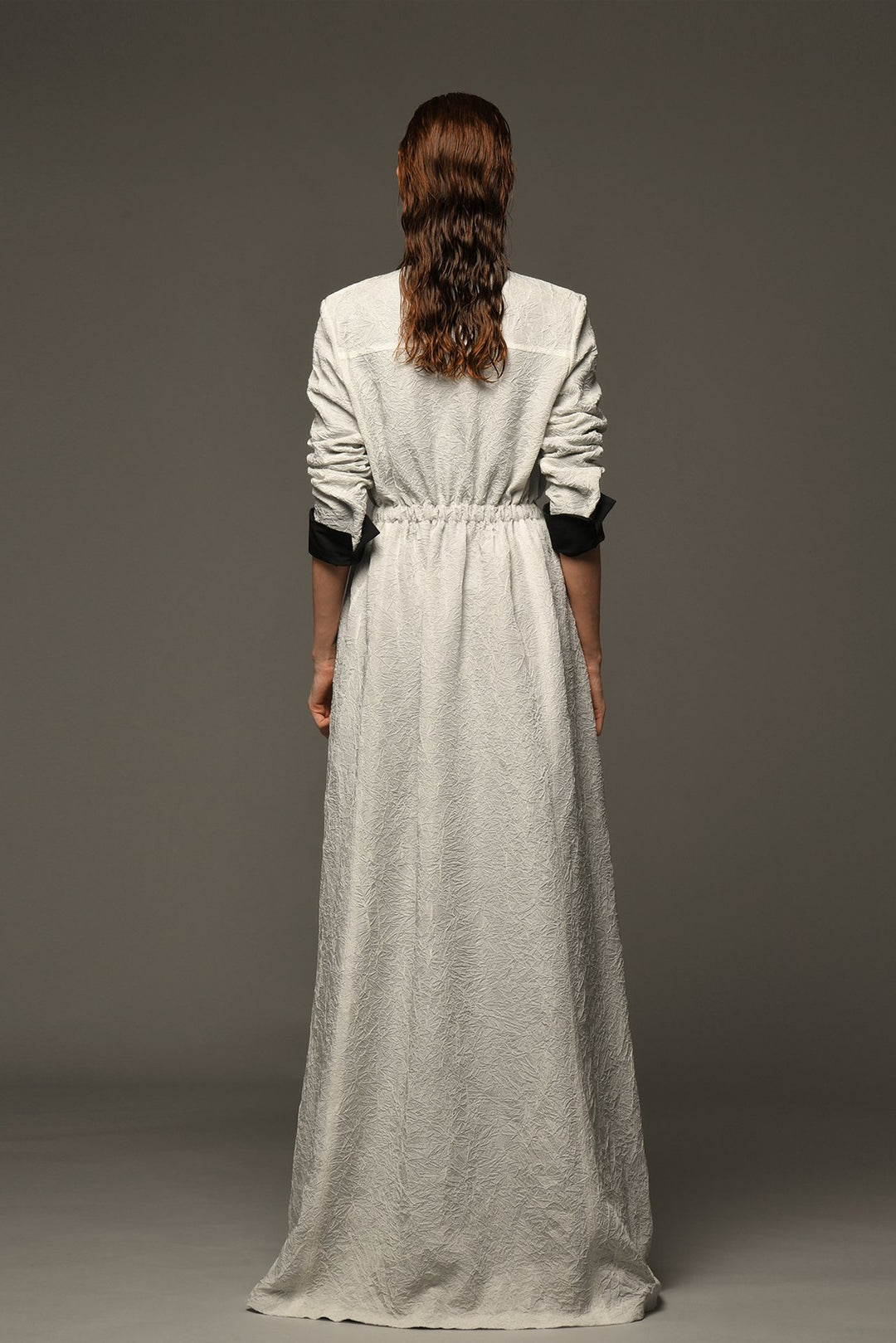 Crushed Taffeta Maxi Shirt Dress