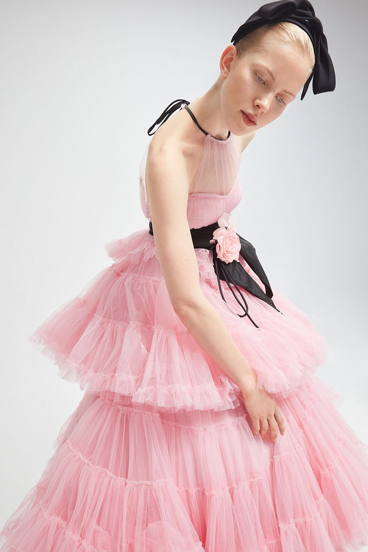 Tulle and Silk Sleeveless A-line Dress