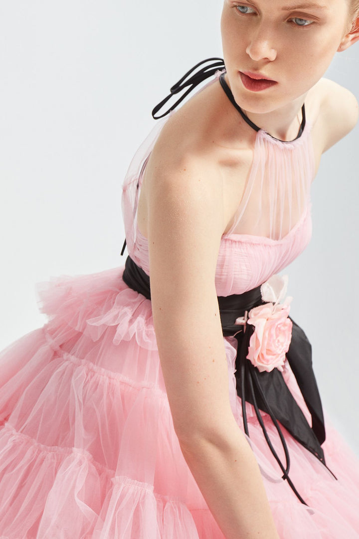 Tulle and Silk Sleeveless A-line Dress