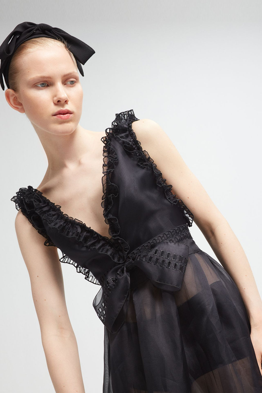 Sleeveless Silk Organza Flared Dress with Ruffles