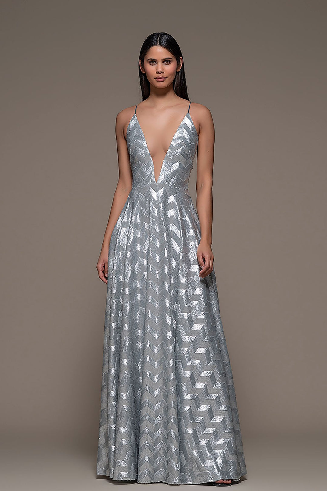 zigzag line dress Sleeveless A-line Dress with Zigzag Lines Silver / US 6