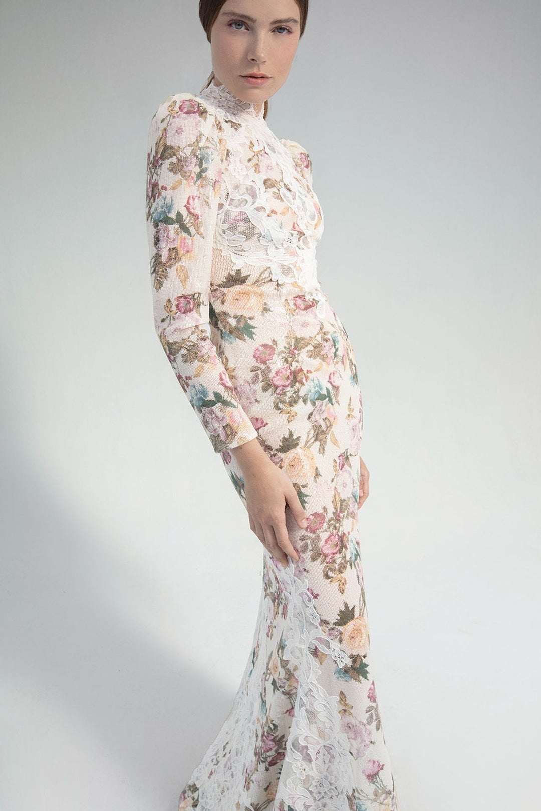 Lace Floral Long-Sleeved Mermaid Dress