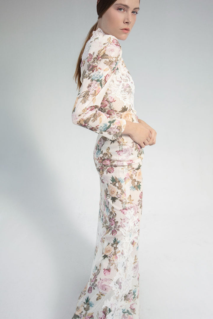 Lace Floral Long-Sleeved Mermaid Dress