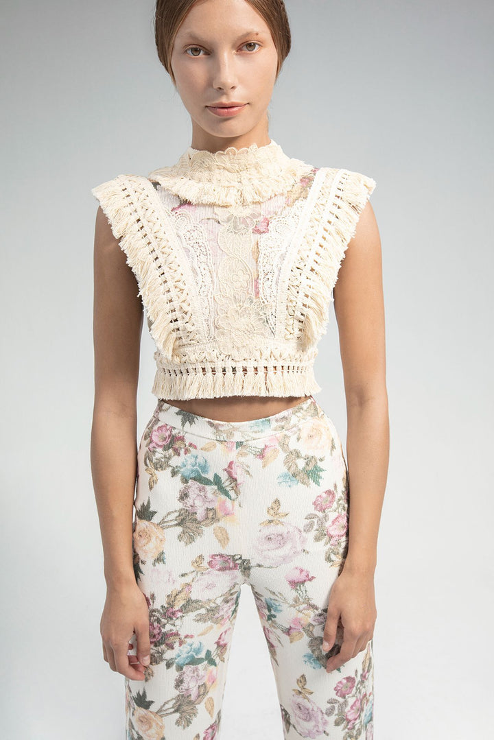 Floral Printed Trousers with Embroidered Top