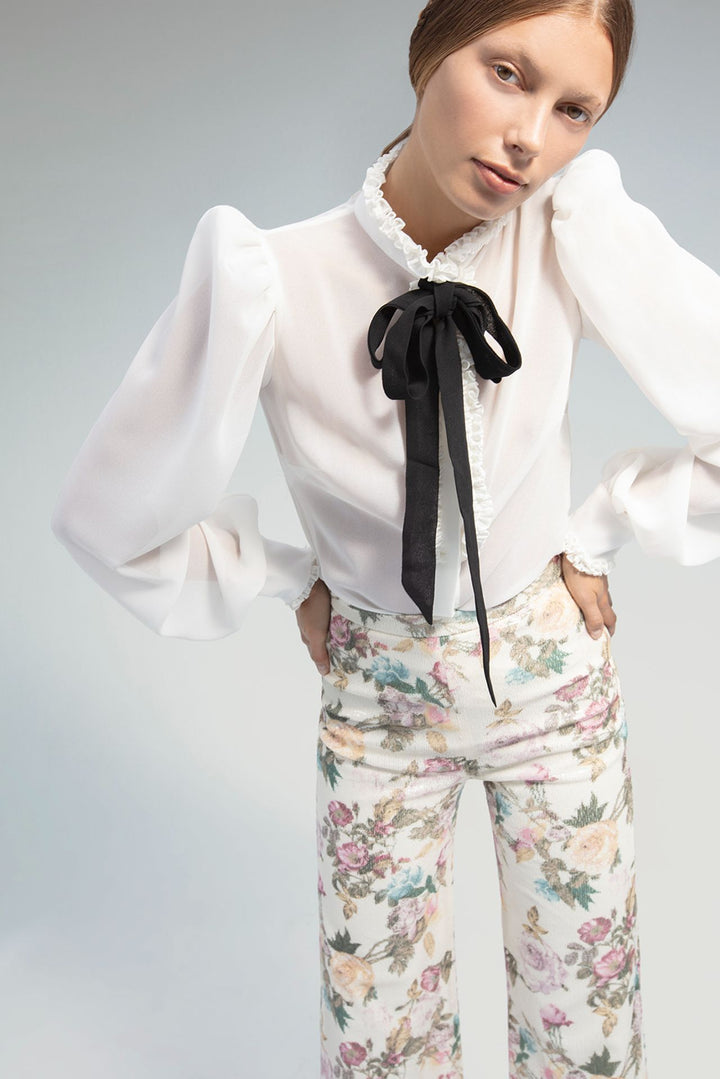 Georgette Crepe Blouse with Floral Printed Pants