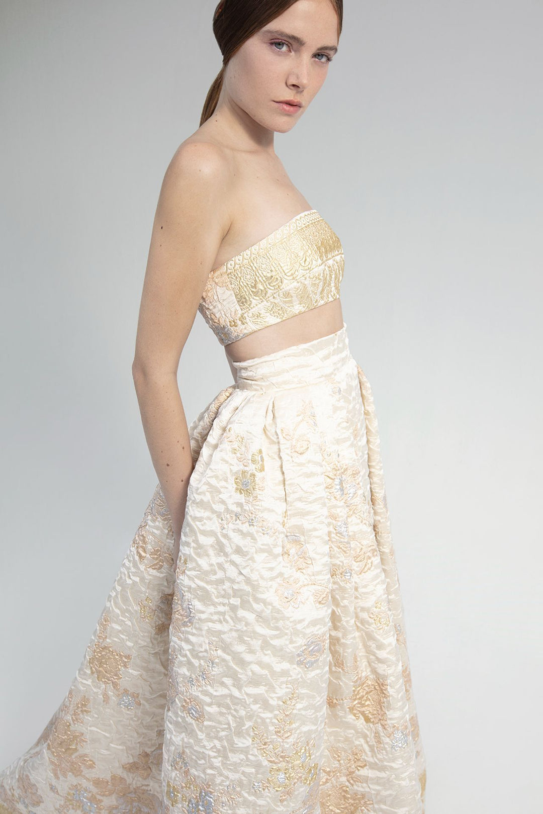 Jacquard Strapless Top with Princess Skirt