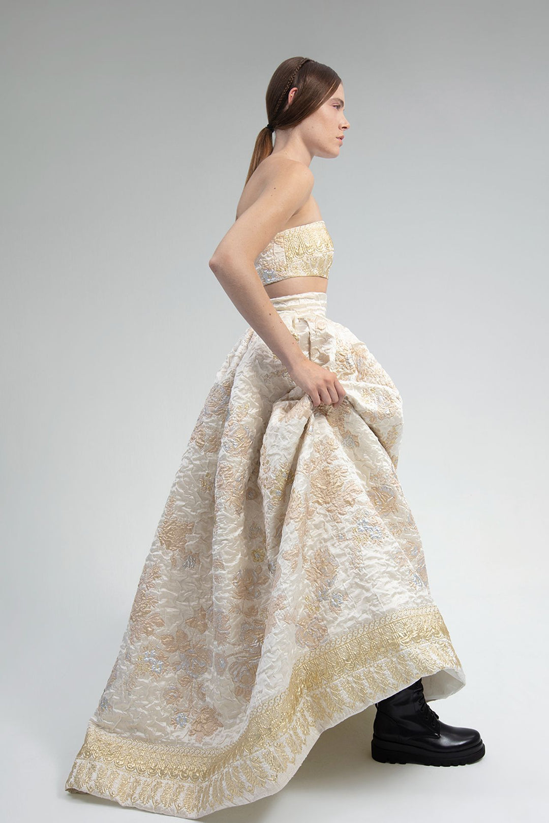 Jacquard Strapless Top with Princess Skirt