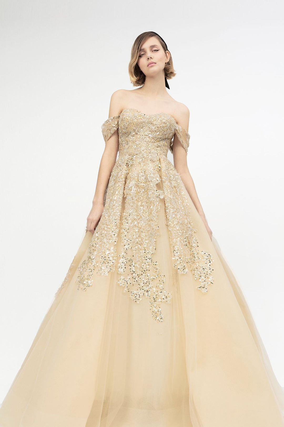 Off-The-Shoulder Beaded Tulle Princess Dress