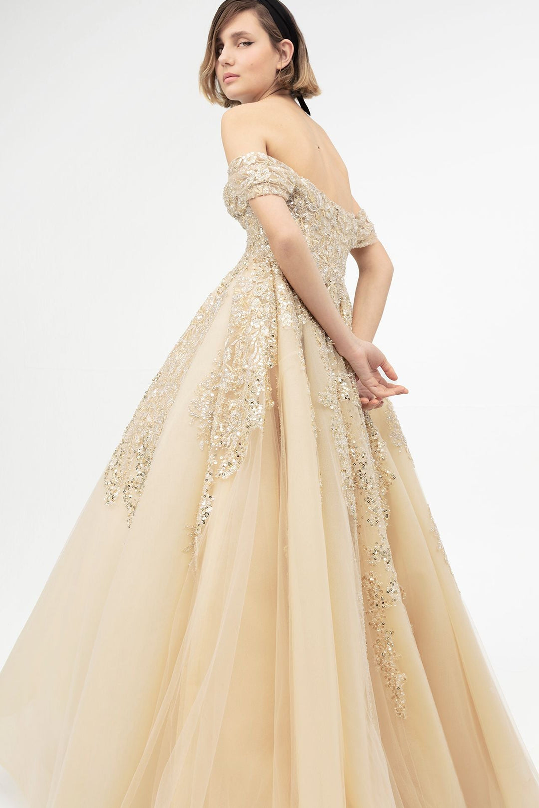 Off-The-Shoulder Beaded Tulle Princess Dress