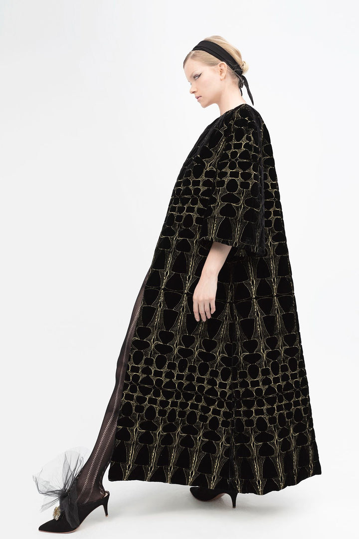 Velvet Coat with Gold Thread Details