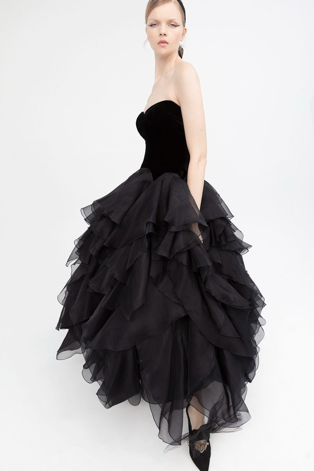 Strapless Ruffled Dress with Ruffles