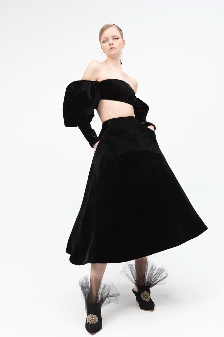 Velvet Crop Top with Velvet Midi Skirt