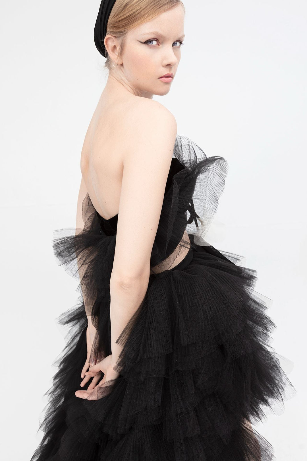 Strapless Top with Ruffled Asymmetrical Tulle Skirt