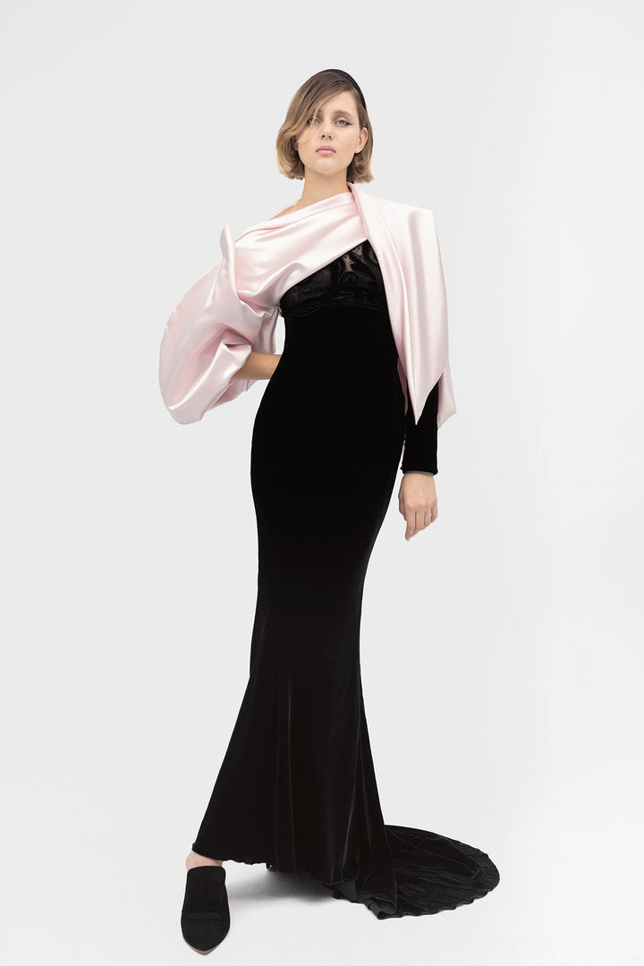 Velvet and Silk One-Shoulder Mermaid Dress