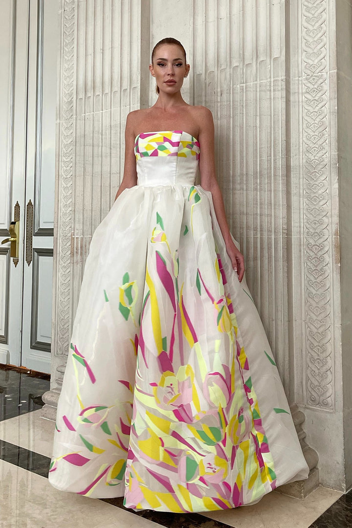 Strapless Jacquard Organdie Princess Dress