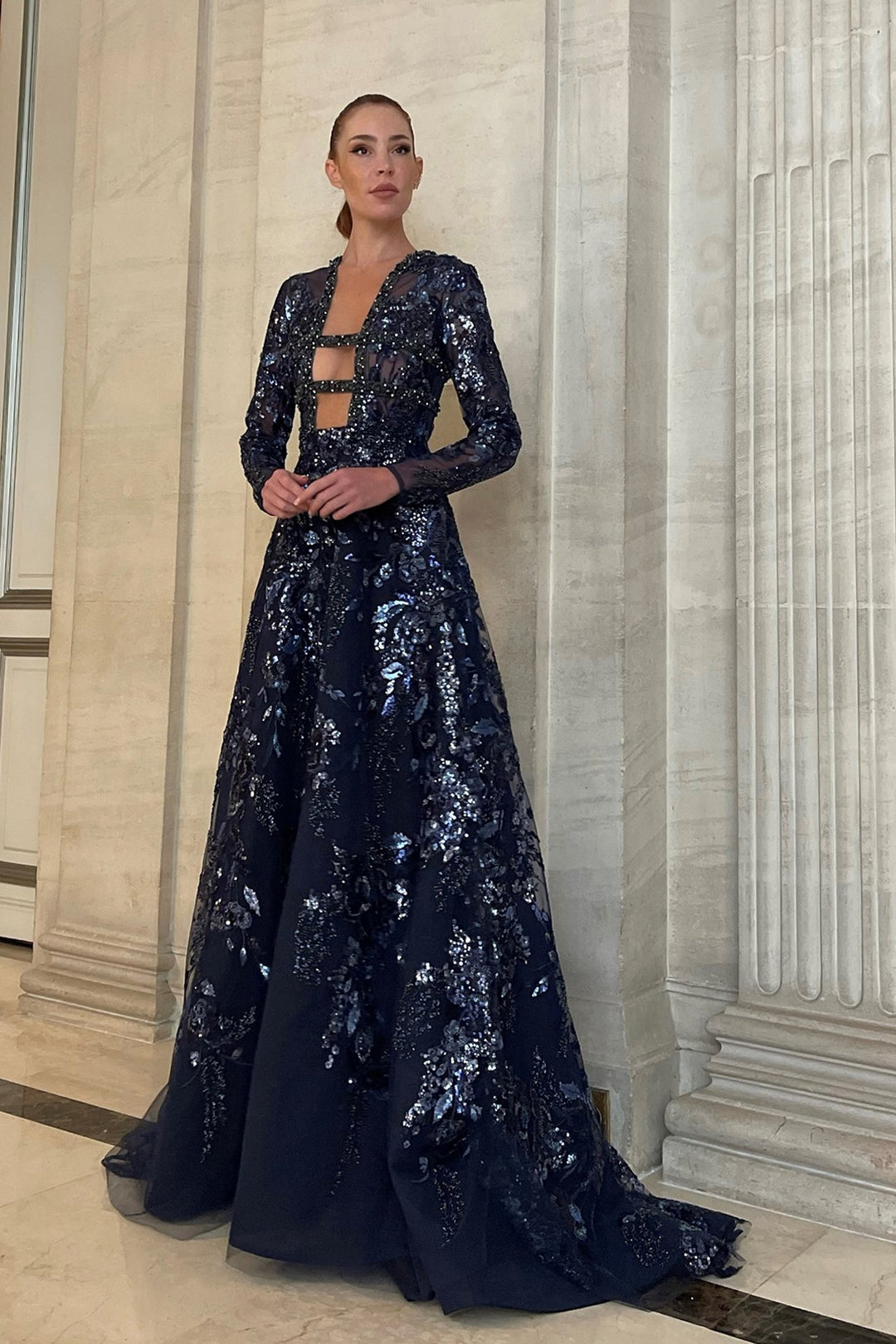 Embroidered Tulle Long-Sleeved Flared Dress Black / FR 42 Embroidered Tulle Long-Sleeved Flared Dress Black / FR 42
