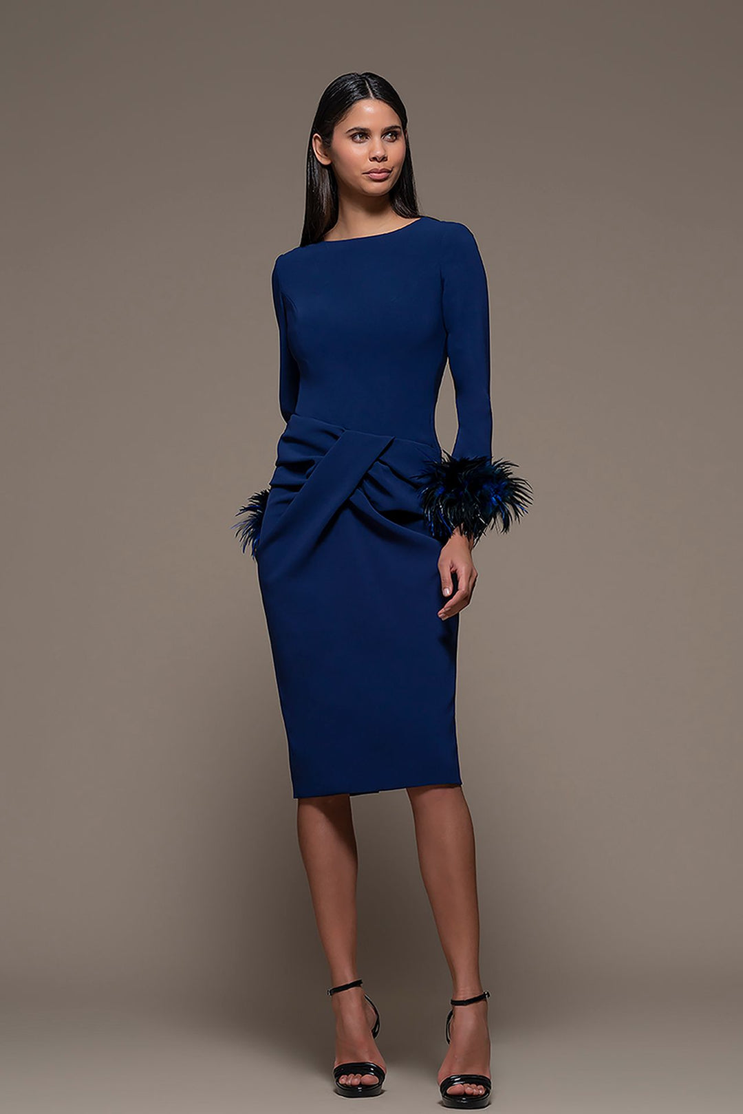 feather sleeve midi dress Long Sleeve Feather Bardot Midi Dress Black