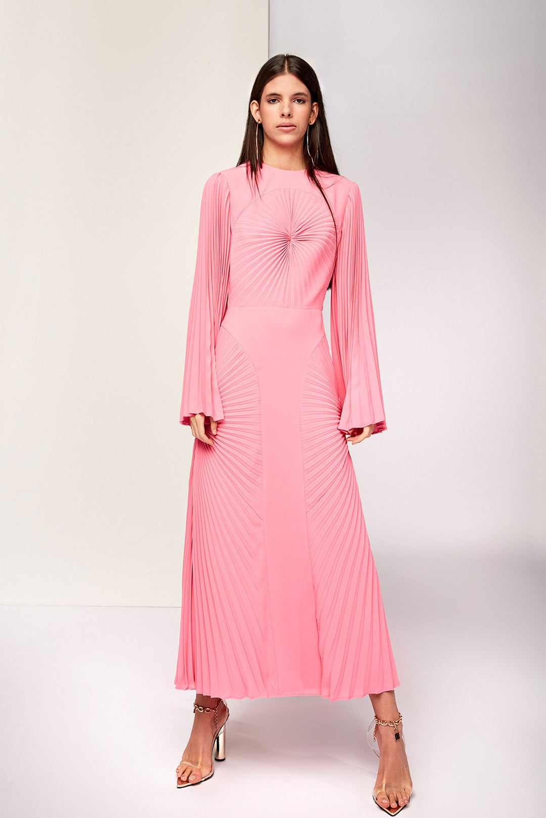 High neckline all over pleated midi dress Pink / US 18 High neckline all over pleated midi dress Pink / US 18