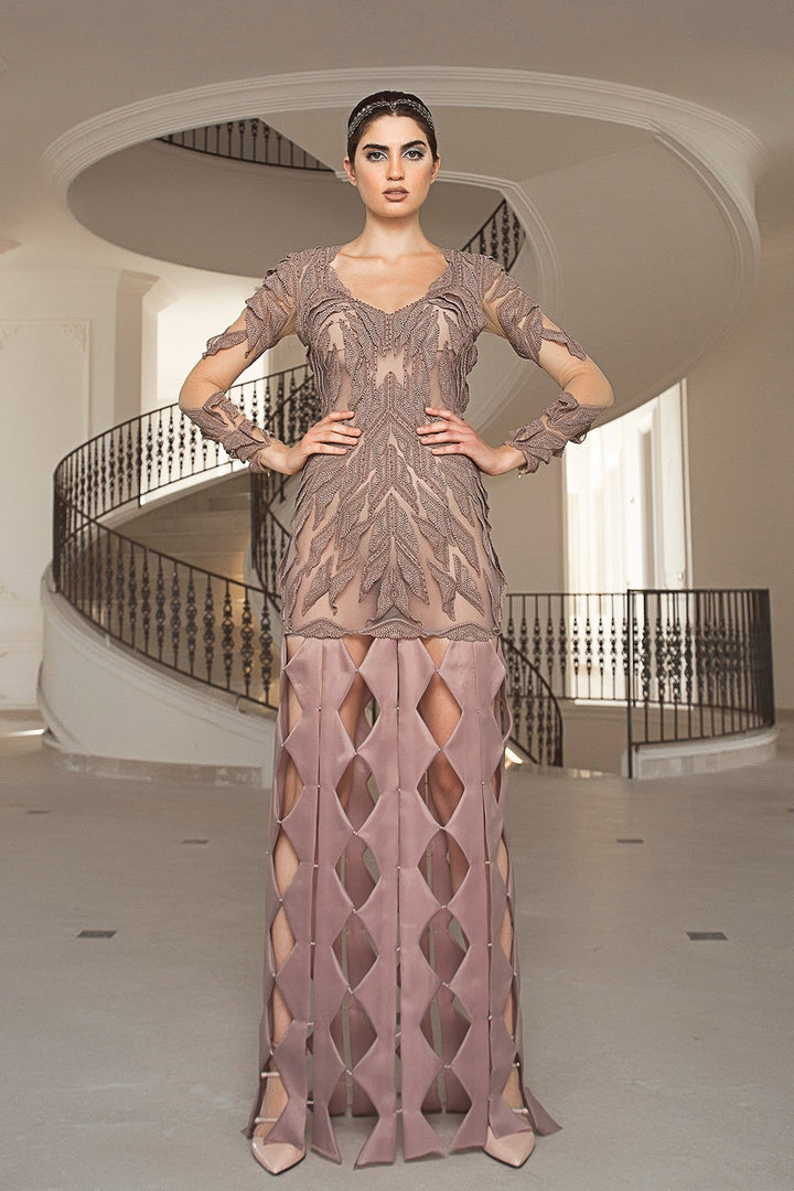 Long-Sleeved Column Dress with Geometric cutouts