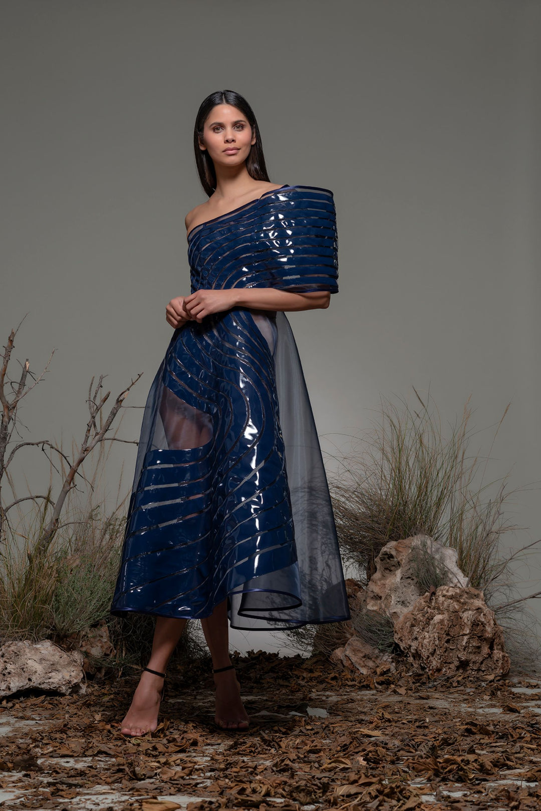One-Shoulder Tulle A-line Midi Dress US 20