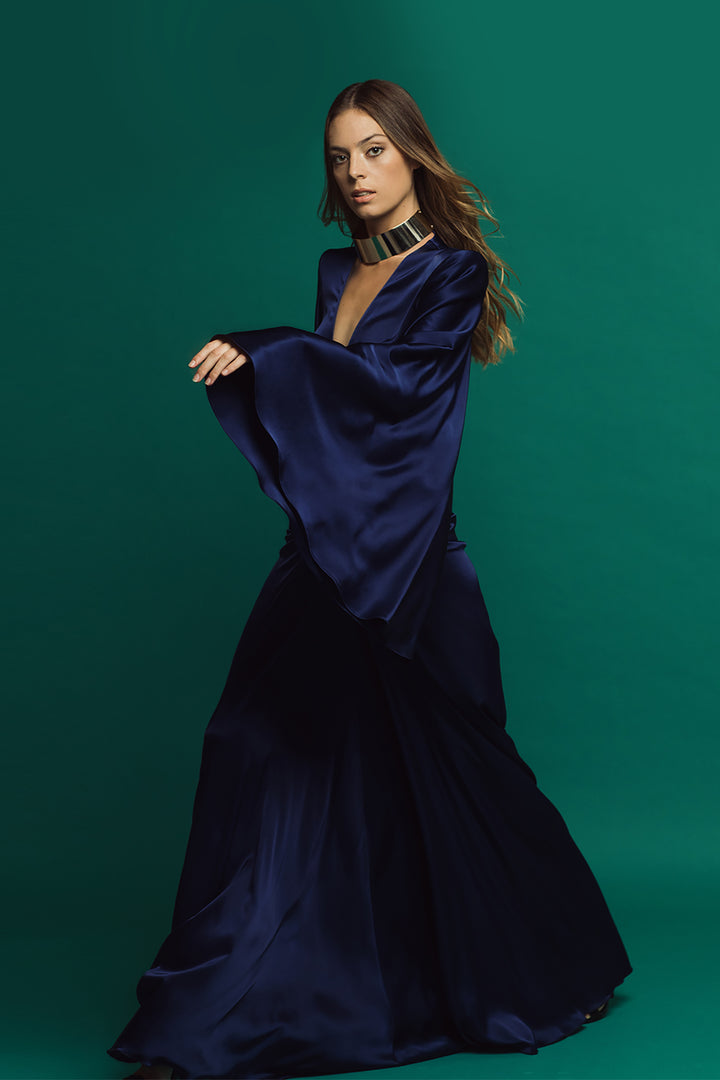 Draped Dress with Bell Sleeves