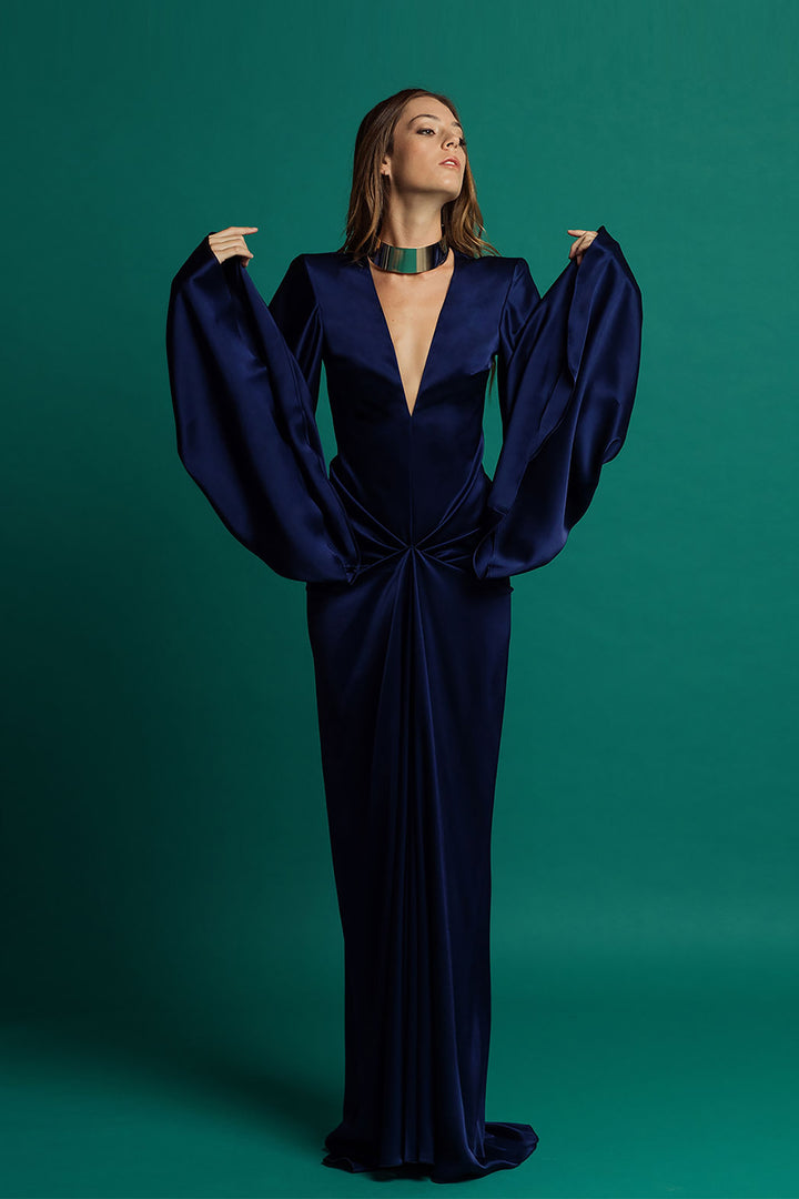 Draped Dress with Bell Sleeves