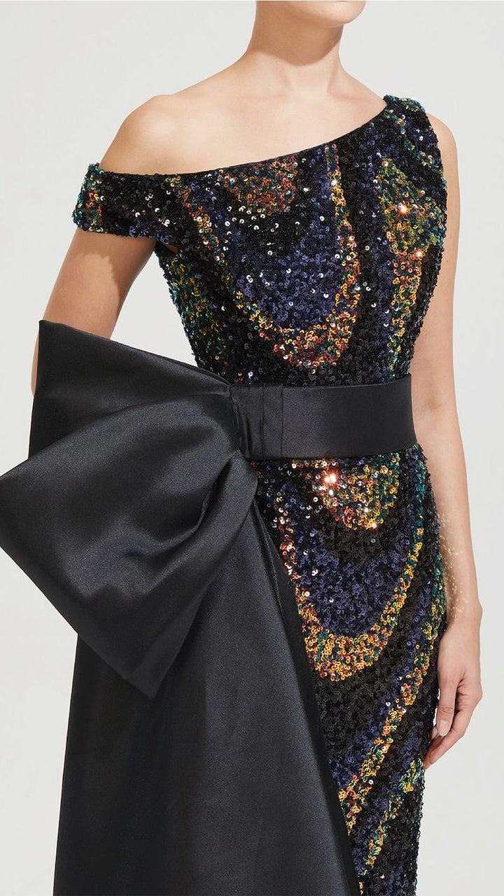 Sequin Column Dress with Side Bow