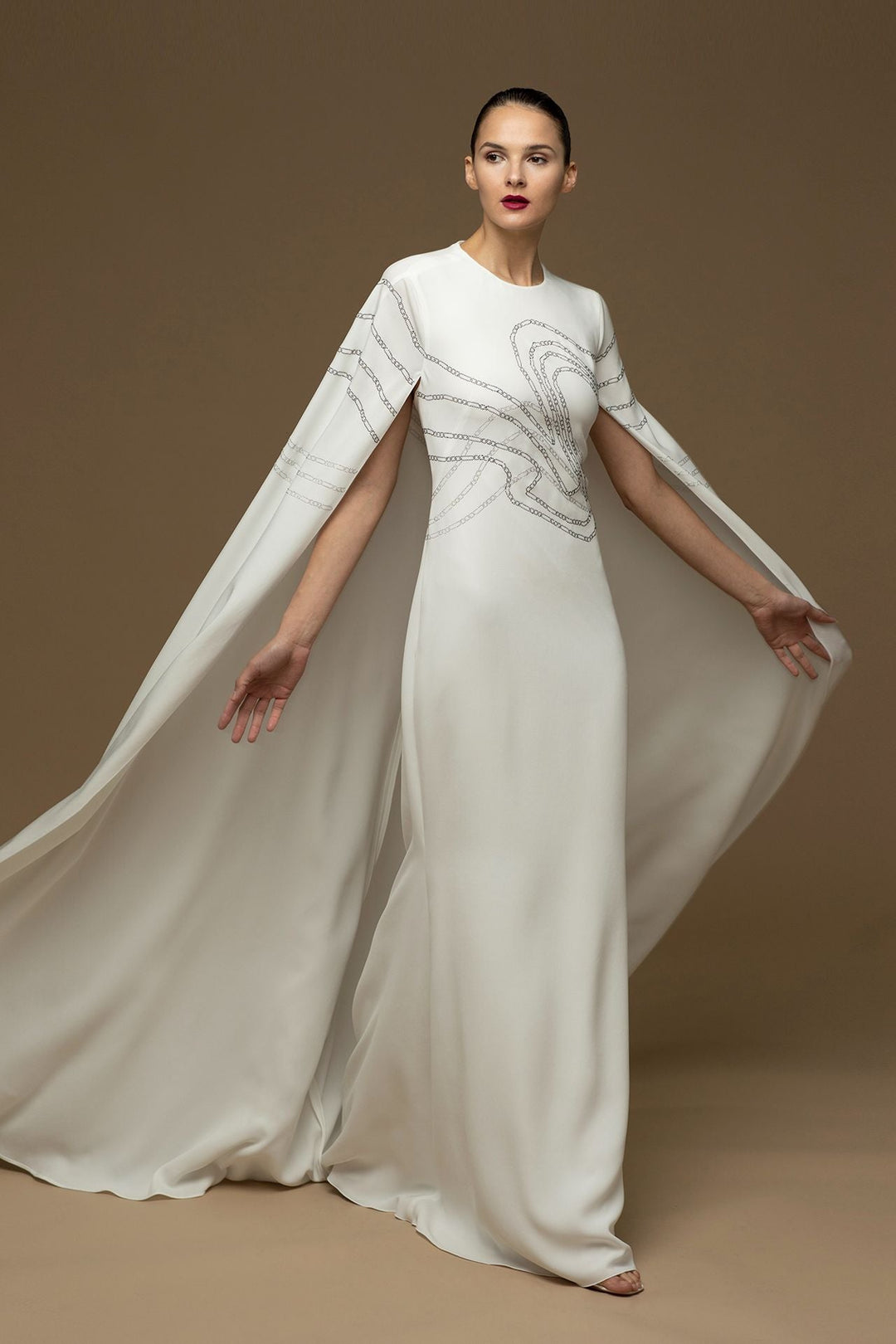 Cape Style Sleeves Column Dress US 6 / Off-White Cape Style Sleeves Column Dress US 6 / Off-White