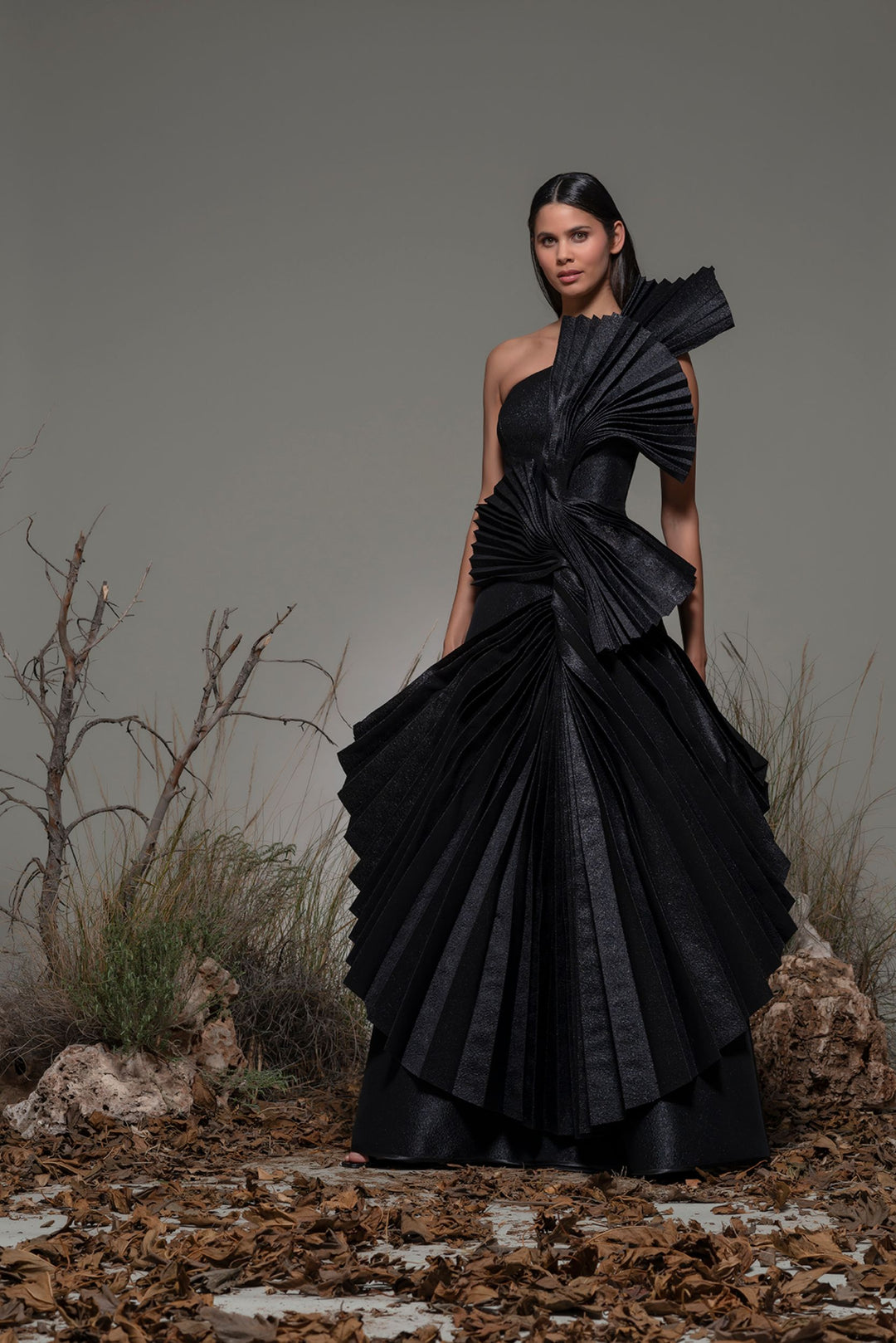 One-Shoulder Mermaid Dress with Pleated Ruffles M.R DESIGN One-Shoulder Mermaid Dress with Pleated Ruffles M.R DESIGN